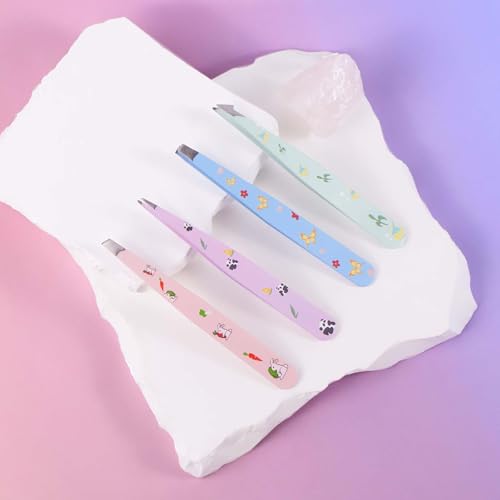 FADLASH Stainless Steel Eyebrow Tweezers Set - 4pcs Precision Grooming Tools