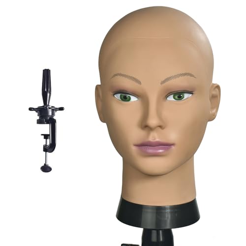 CAZSYSDD 12-A PVC Bald Mannequin Head for Wigs & Cosmetology Practice - Beige Afro