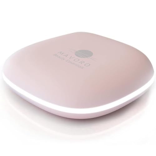 Mavoro Heavenly Pink LED Compact Makeup Mirror | 1x/10x Magnification, USB-C Charging, Dimmable Lighting