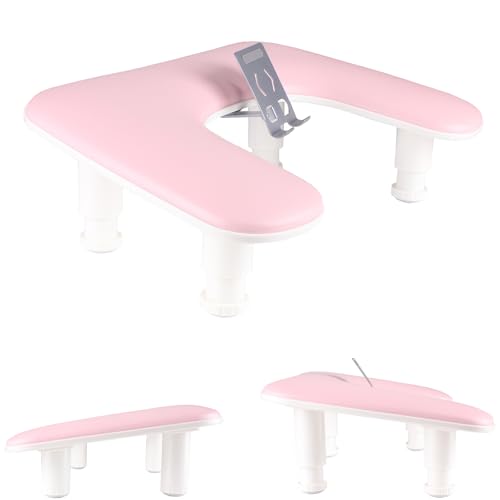 Adjustable Manicure Arm Rest with Phone Holder - Pink PU Leather Hand Rest