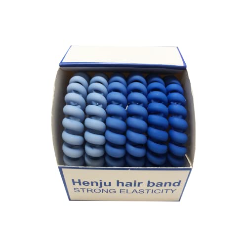 6 Pcs Matte Blue Spiral Hair Ties - Traceless Ponytail Holders for All Hair Types