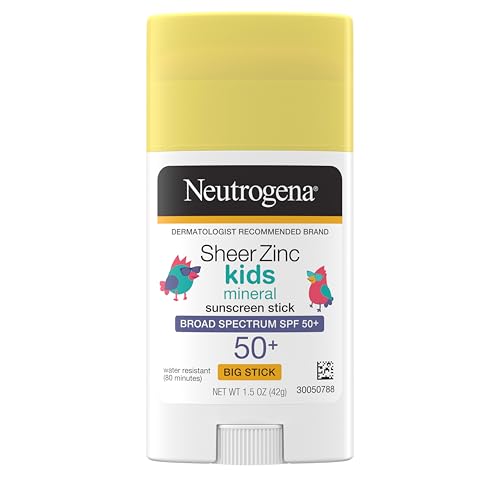 Neutrogena Sheer Zinc Oxide Kids Mineral Sunscreen Stick, SPF 50 Plus UVA/UVB Broad Spectrum Protection, Water-Resistant Sunscreen Stick, Gentle on Sensitive Skin, Dermatologist Recommended, 1.5 oz