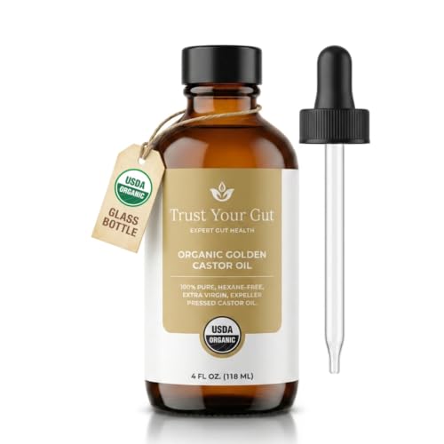 Trust Your Gut USDA Organic Castor Oil 4oz Glass Bottle - Cold Pressed & Pure