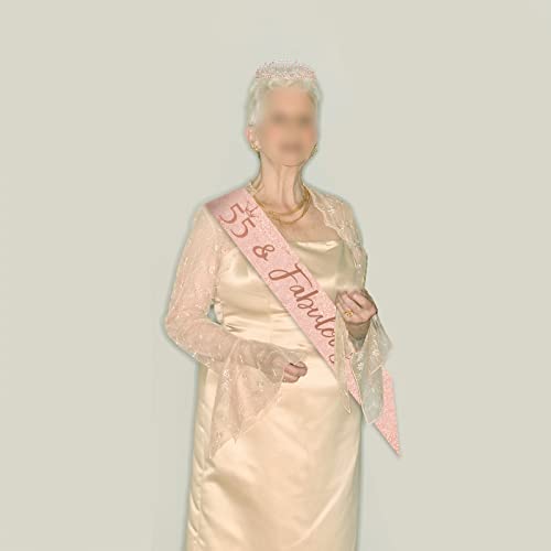Rose Gold 55th Birthday Sash and Rhinestone Tiara Set