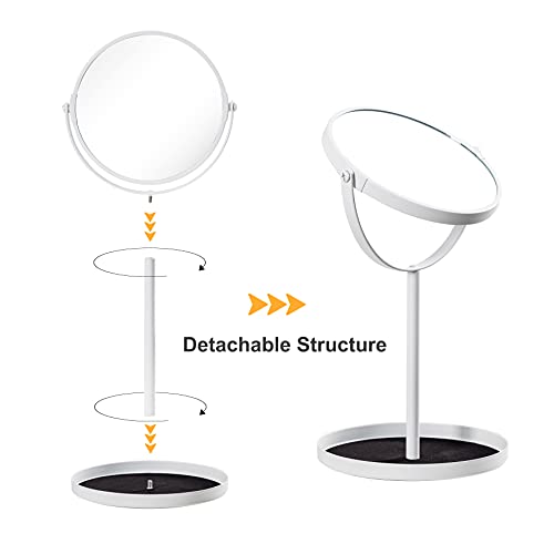 Ettori Dual-Sided Makeup Mirror with 1X/5X Magnification - 360 Swivel Tabletop Design