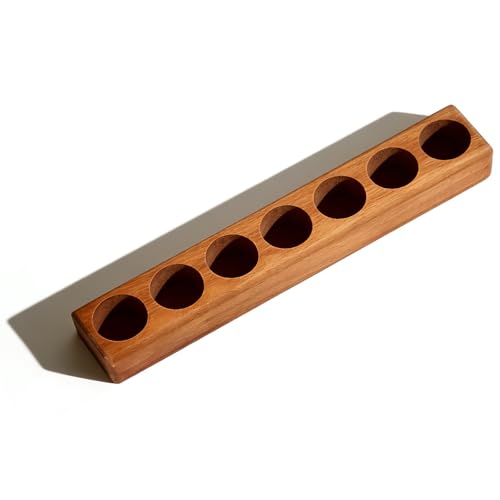 Consnew Reddish-Brown Natural Ebony Wood Essential Oil Holder with 7 Compartments