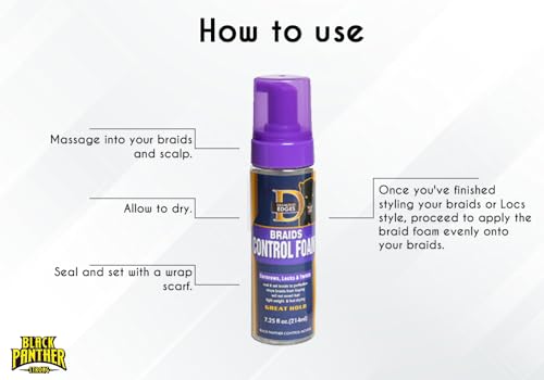 Black Panther Braids Control Foam - Hair Styling Mousse for Braids & Twists, 7.25 fl oz
