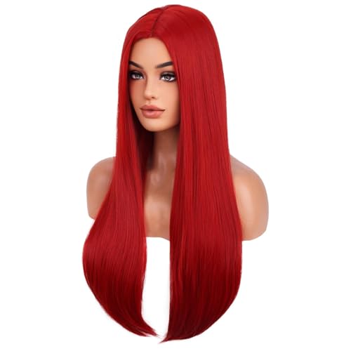 BERON 28-Inch Long Straight Dark Red Wig - Heat-Resistant Synthetic Hair