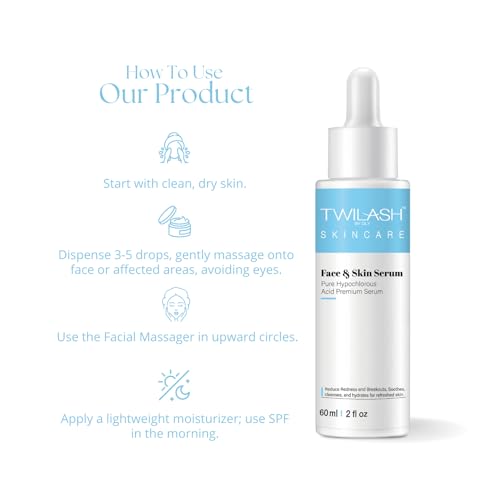 TWILASH Hypochlorous Acid Face Serum 2-Pack with Facial Massager (120ml)