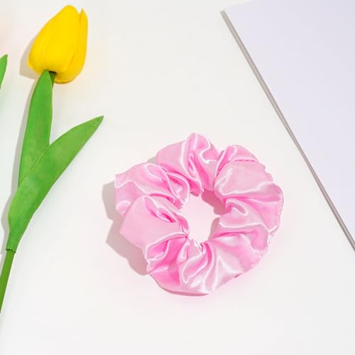 80 Pieces Pink Satin Scrunchies - Elastic Hair Ties for Women & Girls