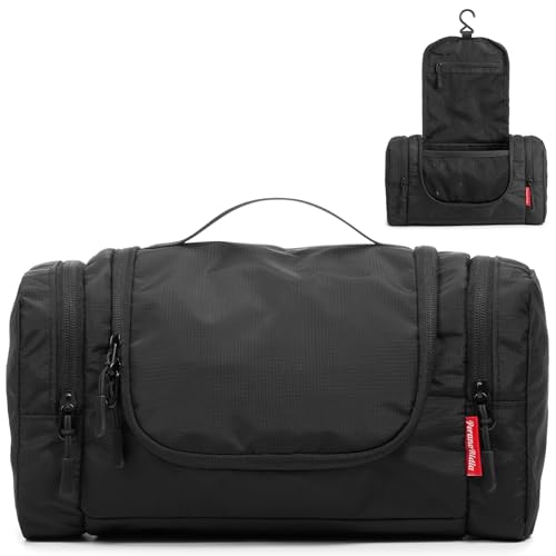 Water-Resistant Hanging Toiletry Bag with Multiple Compartments - Black