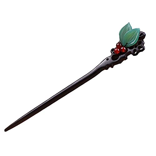 Handmade Ebony Wood Hair Stick - Vintage Leaf Carved Hair Chopstick