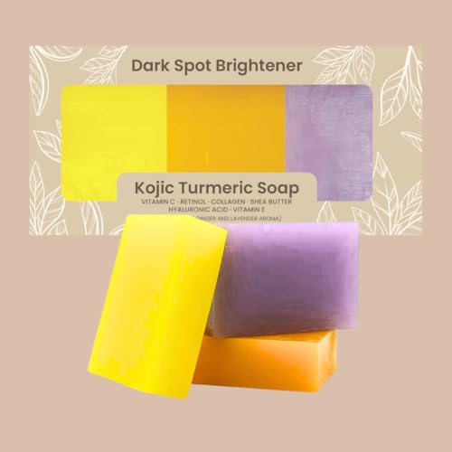 Organic To Green Kojic Turmeric Body Soap for Dark Spots - 3 Pack with Hyaluronic Acid, Retinol, Vitamin E, Shea Butter, Collagen, Lemon, Ginger & Lavender