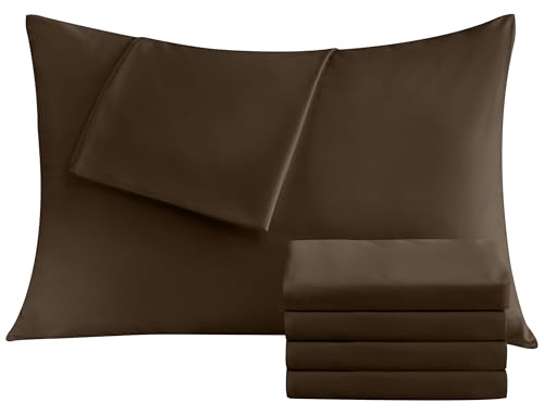 Queen Pillowcases Set of 4 - 20x30 Soft Microfiber with Envelope Closure, Brown