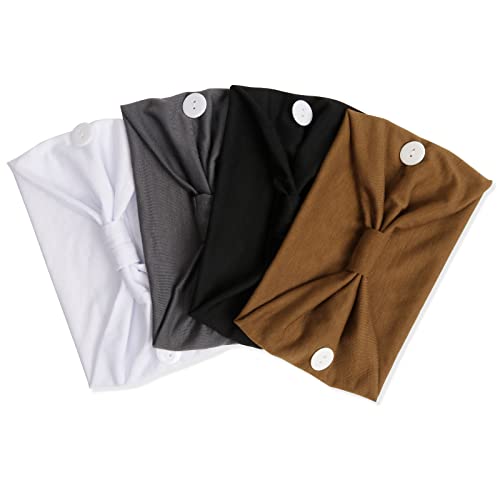Huachi Headbands with Mask Buttons - No Slip Elastic Ear Protection Women Men, Pack of 4