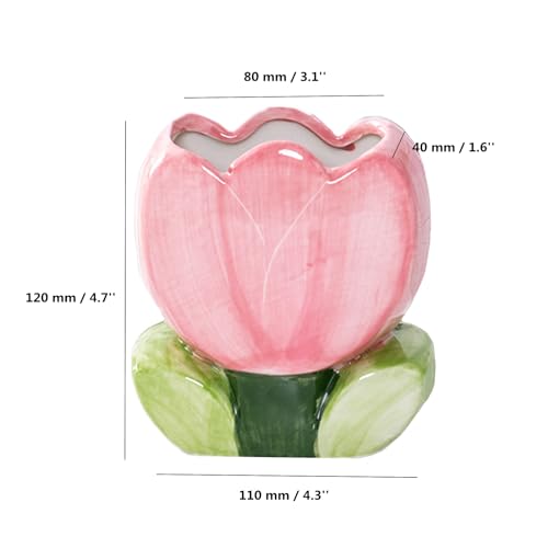 TANG SONG Pink Ceramic Tulip Makeup Brush Holder & Organizer
