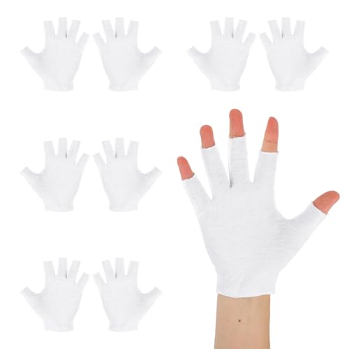 Fukaisu White Cotton Fingerless Gloves for Dry Hands Overnight Hydration - 4 Pairs