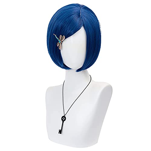 FALAMKA Short Bob Wig with Bangs - Dark Blue Synthetic Cosplay Hair