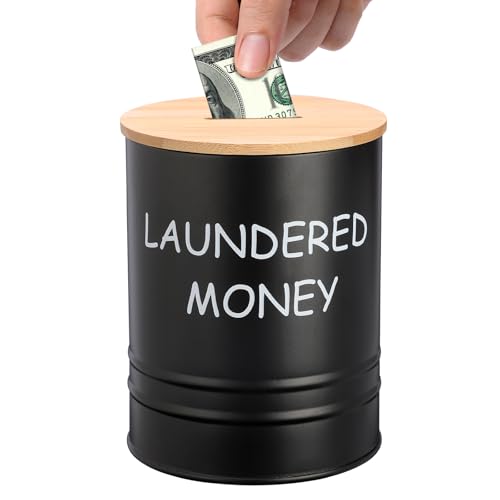 Laundry Coin Bank Jar with Wooden Lid - Rustic Iron Savings Jar