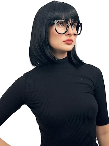 Edna Mode Wig and Glasses - Black Flapper Bob Wig for Women