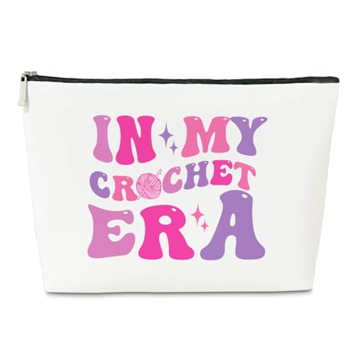 In My Crochet Era Makeup Bag - Cotton Linen Cosmetic Pouch for Knitters