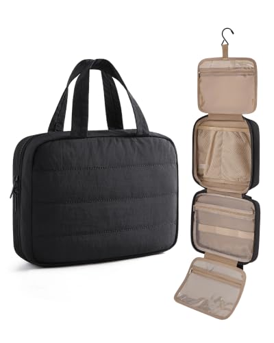 LIGHT FLIGHT Medium Black Travel Toiletry Bag with Hanging Organizer for Women & Men