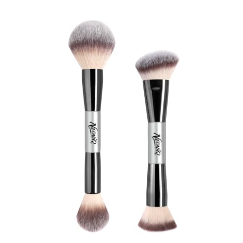 NEONIQ Silver Double Ended Face Makeup Brush Set - 2 Pcs, Multi-Functional