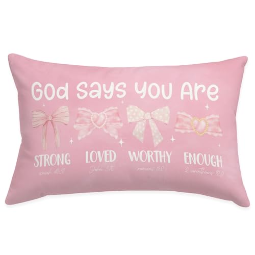 Pink 12x20 Decorative Throw Pillow Cover | Bow Room Decor Gift