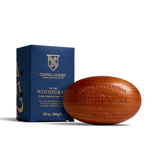Caswell-Massey Woodgrain Sandalwood Bar Soap 5.8 oz Natural Moisturizing for Men & Women, USA Made