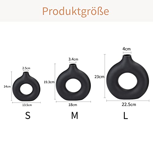 CEMABT Handmade Black Donut Vase - Modern Minimalist Ceramic Decor