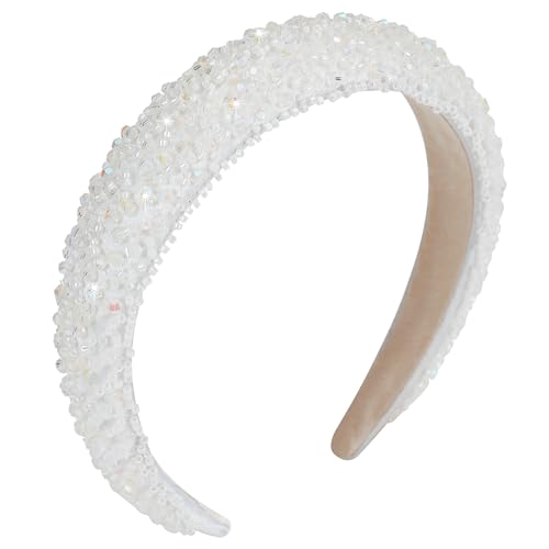 Crystal White Beaded Sequin Headband for Women - Sparkly Hair Accessory