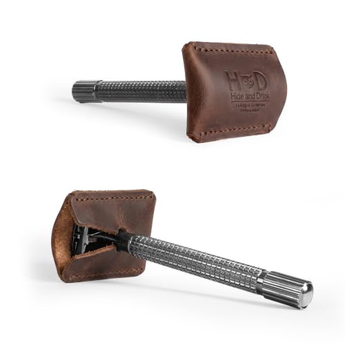 Hide & Drink Bourbon Brown Leather Double Edge Safety Razor Sheath - Travel Protective Cover