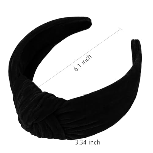 YISSION Black Velvet Knotted Headbands for Women Non Slip Wide Hair Accessory