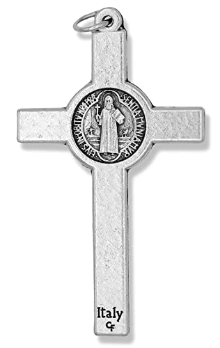 Pack of 3 St Benedict Crucifixes - 2 1/8 Inch Silver Oxidized for Rosary Making