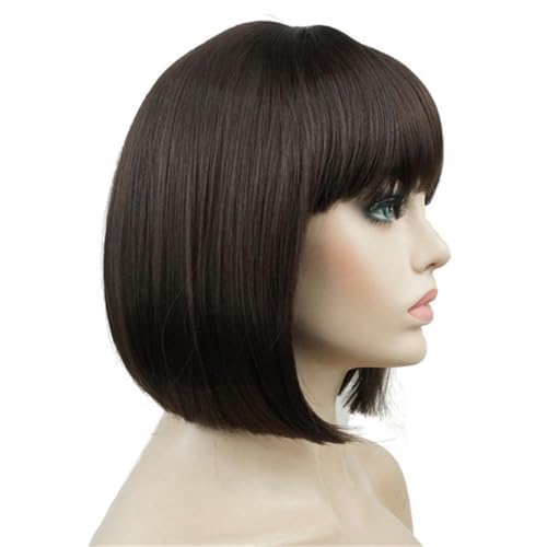 Aimole 8" Short Straight Bob Wig with Bangs - Chestnut Brown (#6)