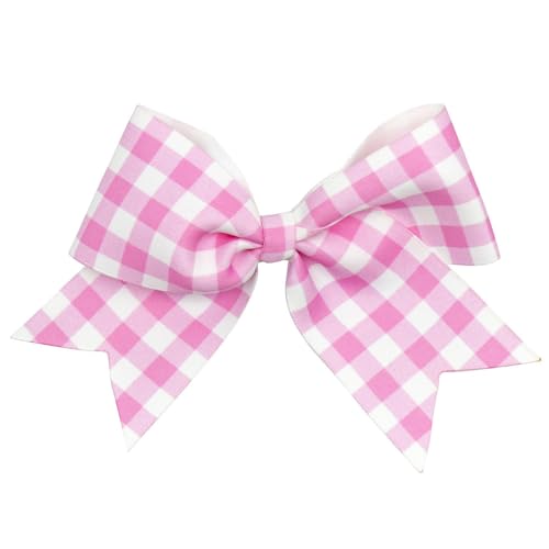 B1-Hair Clip Bow: Pink Checkered Jumbo Bowknot, Buffalo Plaid Hair Accessory