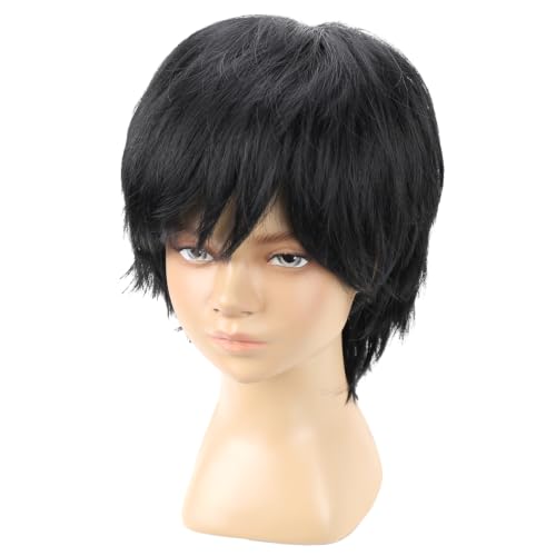 Kids Black Synthetic Wig - Straight with Bangs, Adjustable Cap, 8" Length