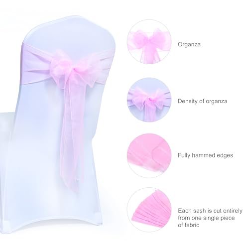 MDS Organza Chair Sashes - Pack of 10 Pink Bows for Weddings & Events