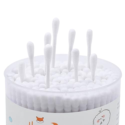 HOMEFOX Organic Cotton Swabs - 400 Count Spiral & Round Tips