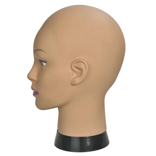 CAZSYSDD 12-A PVC Bald Mannequin Head for Wigs & Cosmetology Practice - Beige Afro