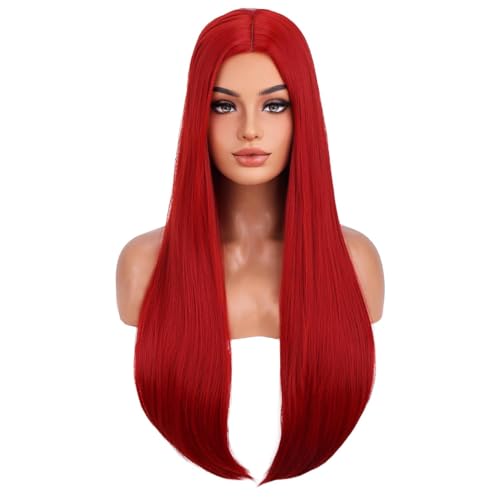 BERON 28-Inch Long Straight Dark Red Wig - Heat-Resistant Synthetic Hair