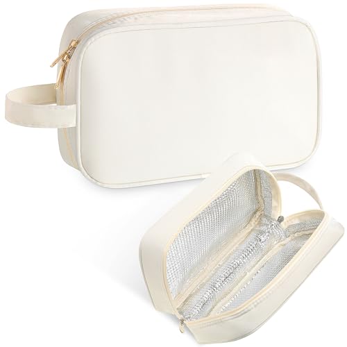 Kacctyen Insulated Makeup Bag - Waterproof Travel Cosmetic Organizer, Cream