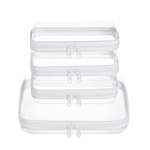 4 pcs Clear Zipper Pouches,Hard Shell Zipper Case, Toiletry Bag for Travel, CLear Diaper Bag, Toiletry Pouch, Travel Organizer, Cosmetic Bag,Toy Storage Bins (M+3S)
