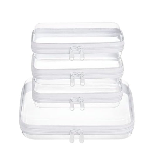 4 pcs Clear Zipper Pouches,Hard Shell Zipper Case, Toiletry Bag for Travel, CLear Diaper Bag, Toiletry Pouch, Travel Organizer, Cosmetic Bag,Toy Storage Bins (M+3S)