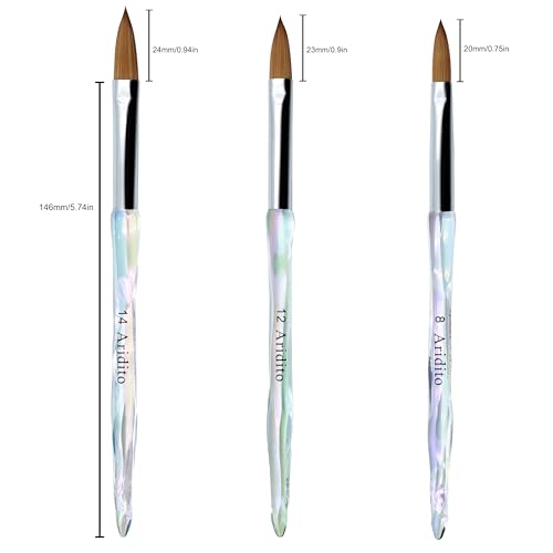 Professional Acrylic Nail Brush Set - 3pcs, Sizes 8/12/14