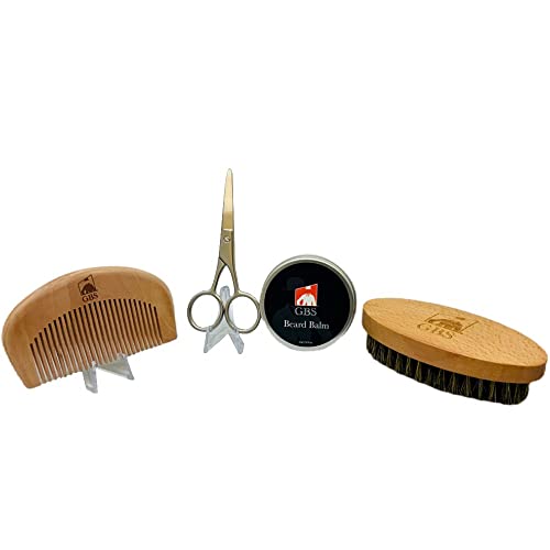 G.B.S Premium Beard Kit with Boar Bristle Brush, Comb, Balm & Scissors