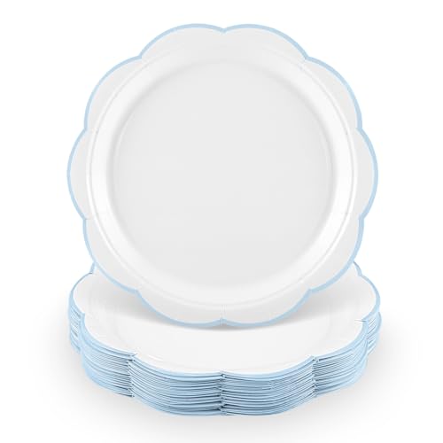 NatNarr 30 Pcs Scalloped Blue Paper Plates - 9 Inch Disposable Dinnerware