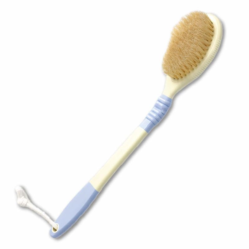 Japanese Back Scrubber with Natural Boar Bristles - Flexible Long Handle Body Brush for Showering