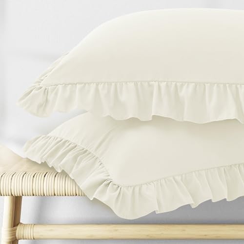 Beige Ruffle Pillow Cases Set of 2 | Soft Microfiber 20" x 26"