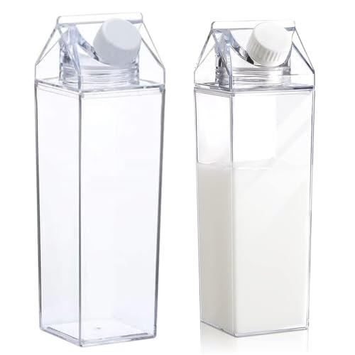 Howpinzz 2 Pack Milk Carton Water Bottles 17oz - BPA Free, Leak Proof